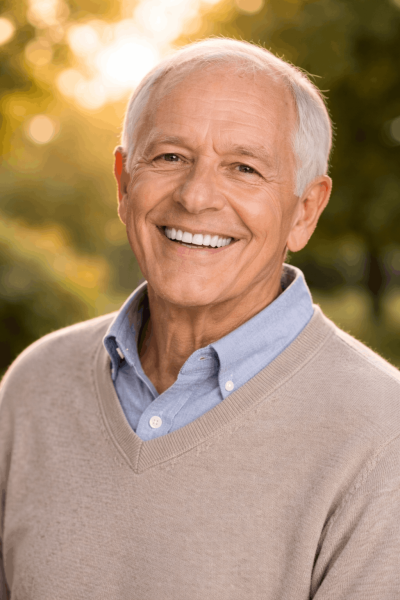 Happy patient smiling after successful All-on-4 dental implant treatment in Perth