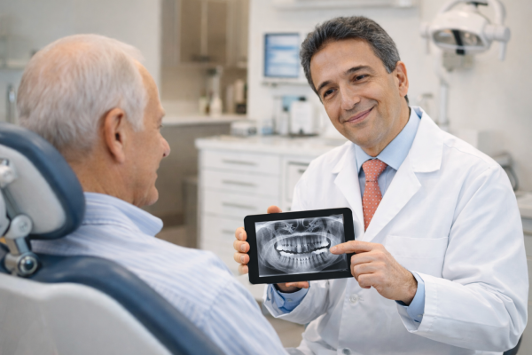 Dentist discussing All-on-4 treatment plan with patient during consultation at Perth Prime Dental